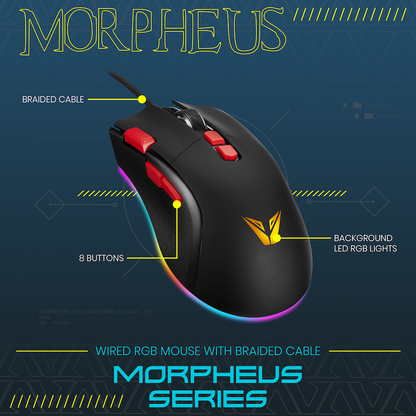 VX Gaming Morpheus Series Wired RGB Mouse with Braided Cable - Image 3