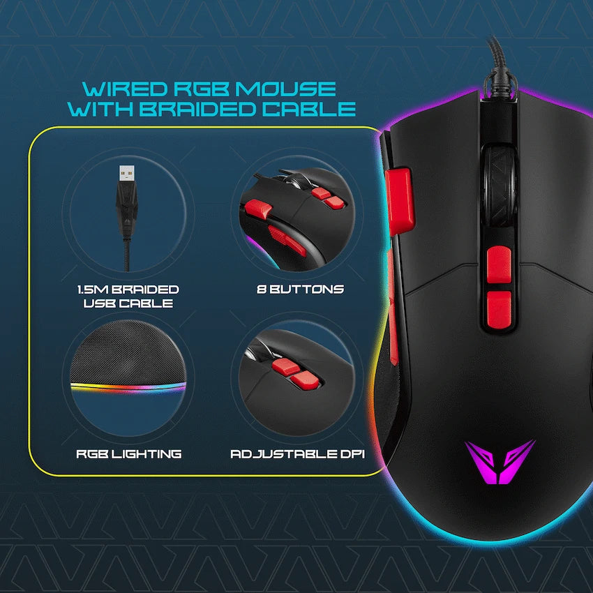 VX Gaming Morpheus Series Wired RGB Mouse with Braided Cable - Image 6