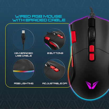 VX Gaming Morpheus Series Wired RGB Mouse with Braided Cable - Image 6